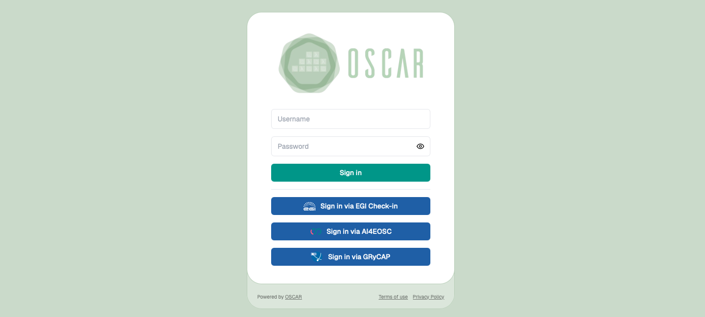 OSCAR Dashboard login