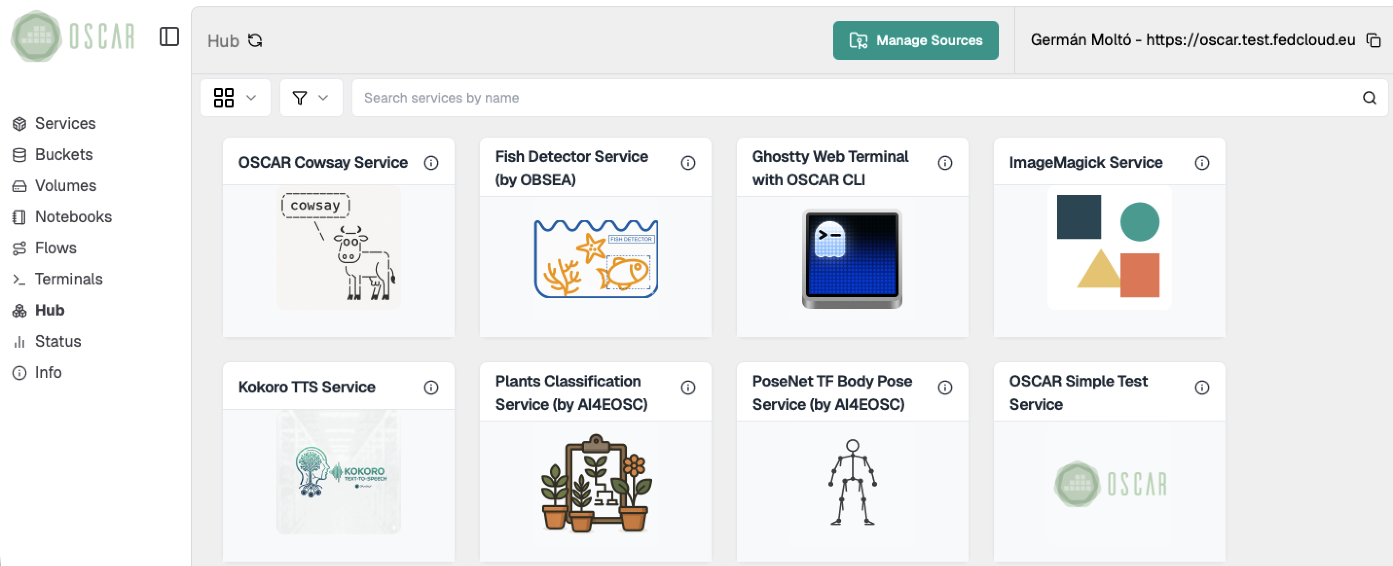 OSCAR Hub catalog in the Dashboard
