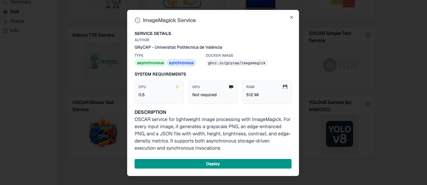 ImageMagick service details in OSCAR Hub
