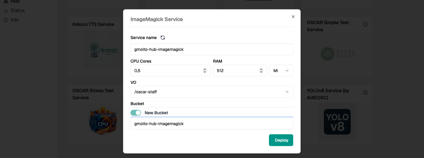 ImageMagick deployment configuration in OSCAR Hub