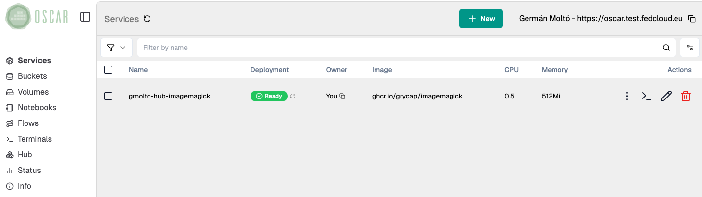 Service view in the OSCAR Dashboard