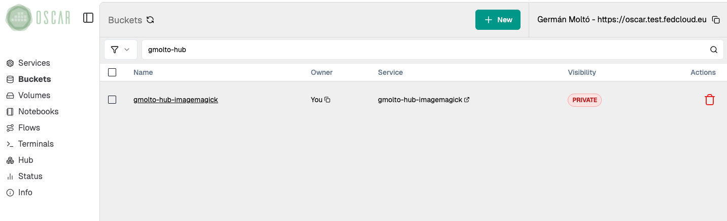 Service bucket in the OSCAR Dashboard