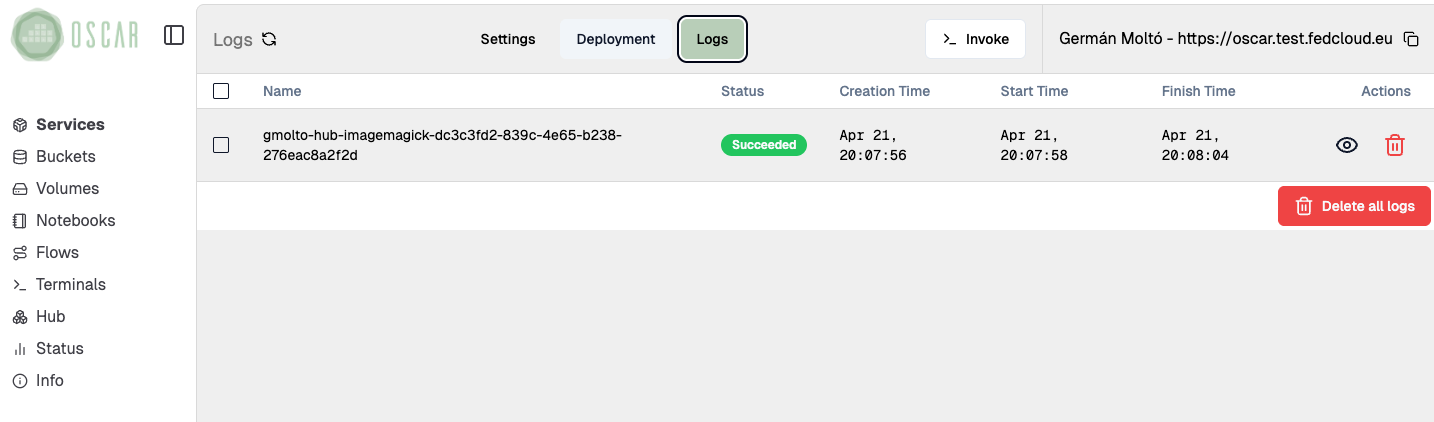 Logs view for asynchronous jobs